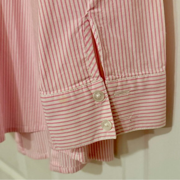 Lane Bryant Pink Striped Ruffle Front Long Sleeve Cotton Shirt, Size 22 - Picture 4 of 6